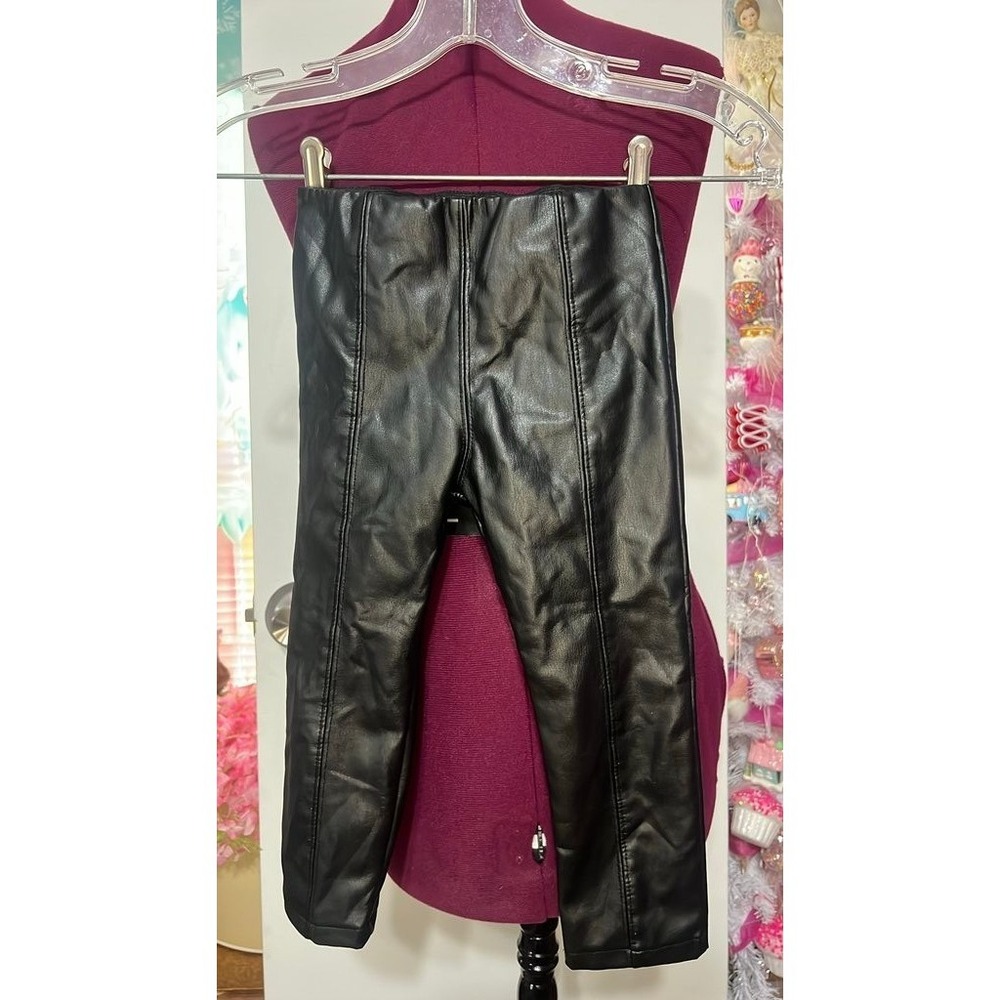 Mayoral Leggings Kids Size 3‎ Black Good Faux Leather Front Seam Elastic Waist